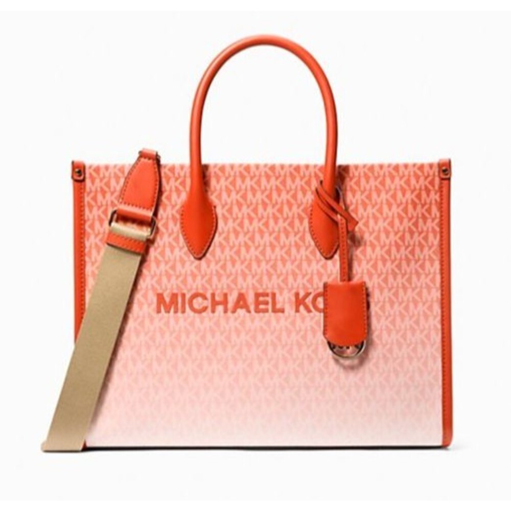 New Michael Kors Mirella Medium Ombré Logo Tote Bag Red Clay